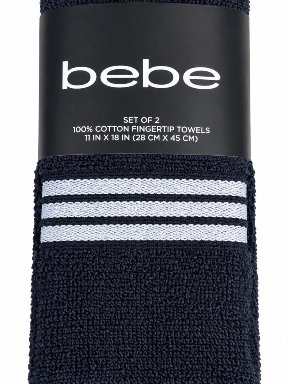 Bebe Fingertip Towels Set of 2 Black Gray Guest Bathroom Summer House 11x18"